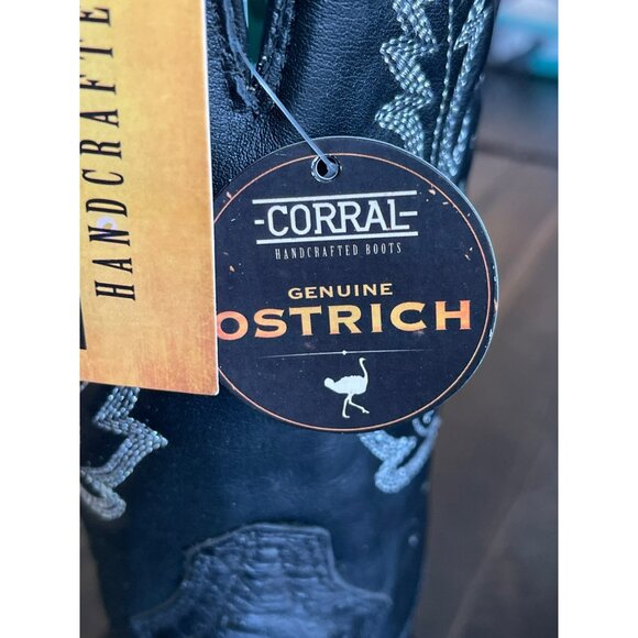 NEW Corral Black Genuine Ostrich Leather Cowboy Boots Embroidered Size 8 Womens - Picture 8 of 12
